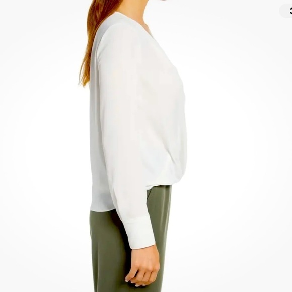 Halogen Women’s Cross Front Long Sleeve Low Cut Blouse White Ivory Cloud Size S - Picture 11 of 11